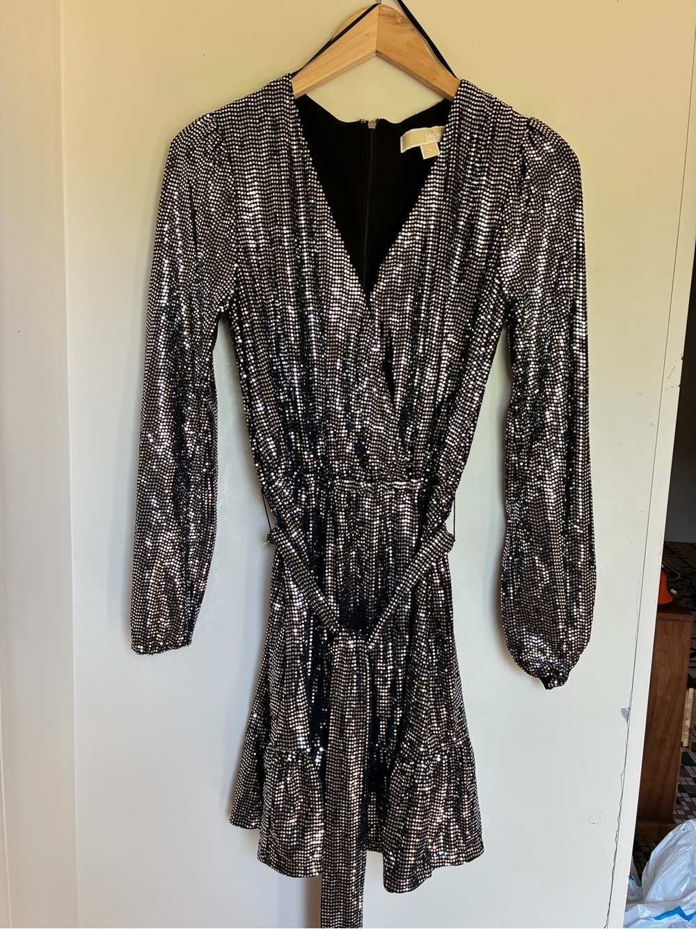 Michael Kors Silver Sequin Long Sleeve Dress